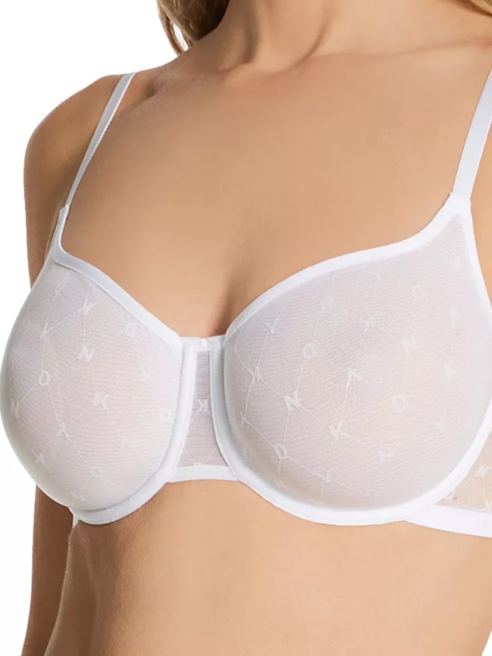 DKNY Women's Monogram Mesh Unlined Demi Bra in Poplin White | Size: 32A